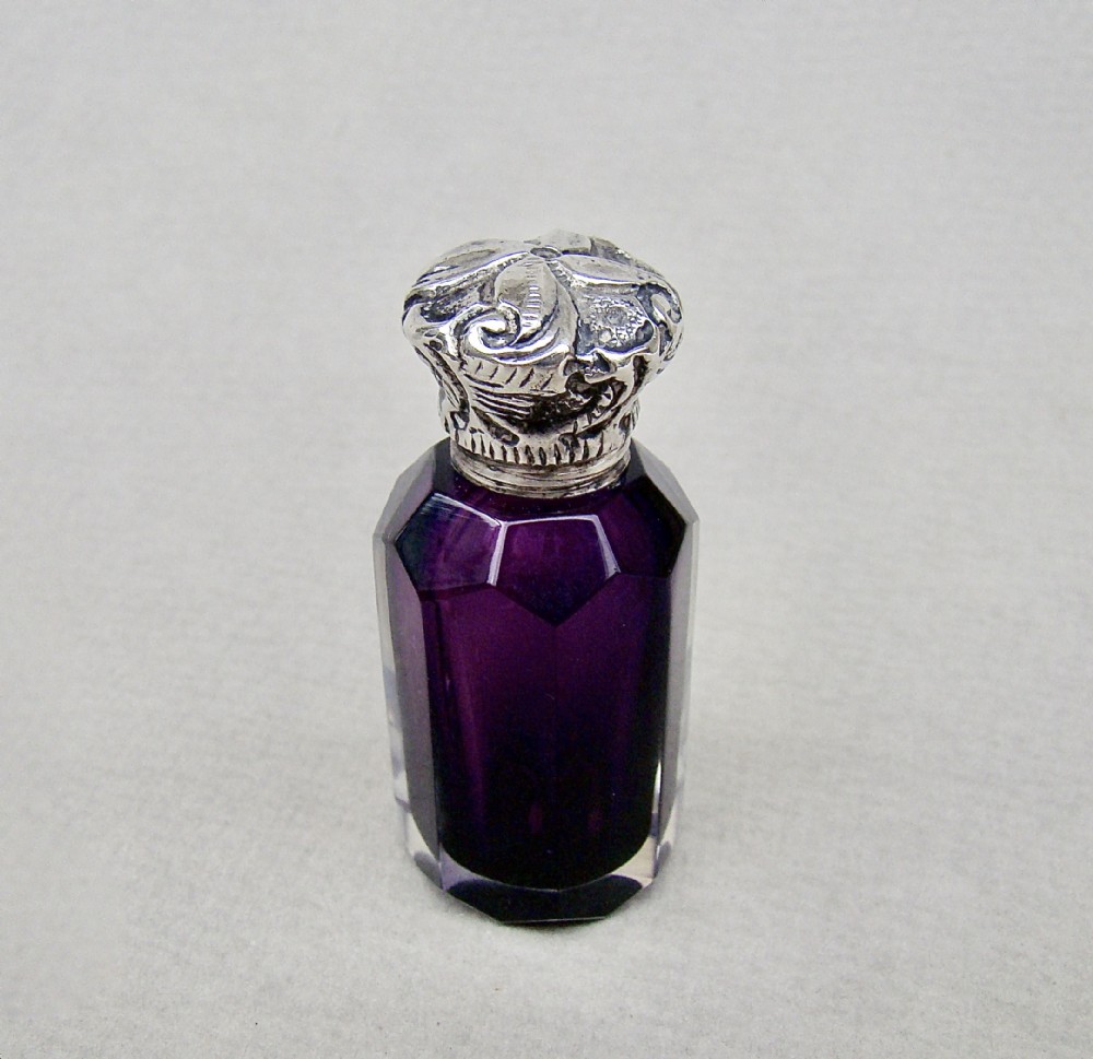 small victorian silver amethyst slicedcut glass scent bottle circa 1890