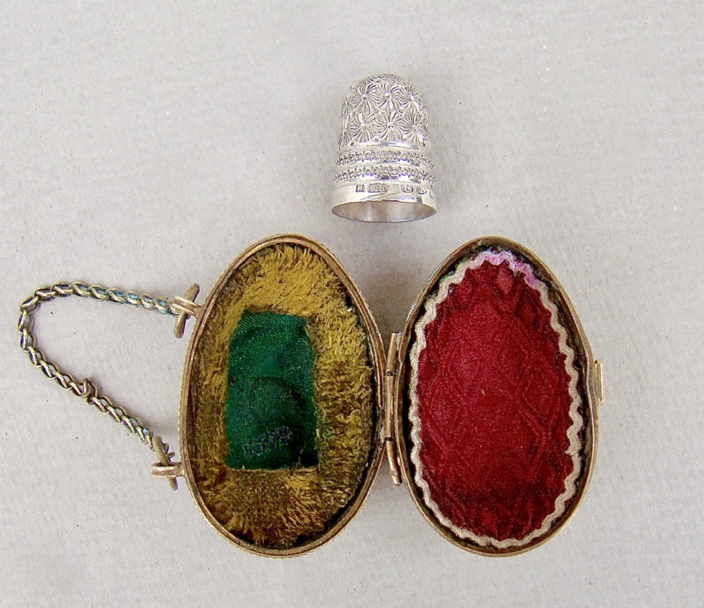 exquisite victorian charles horner silver thimble cased in ormulu chatelaine eggshaped holder