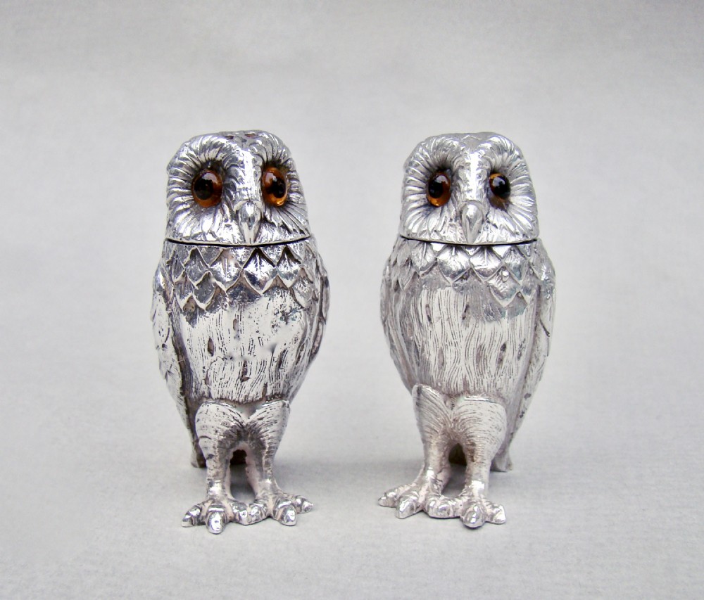 superb midcentury solid silver owl cruet set by richard comyns london 1961 1963