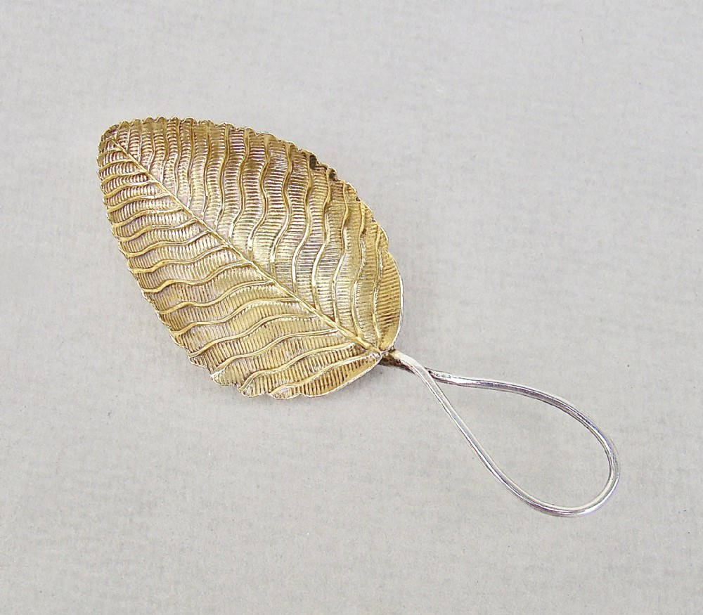 fabulous georgian silvergilt leaf caddy spoon by elizabeth morley london 1802