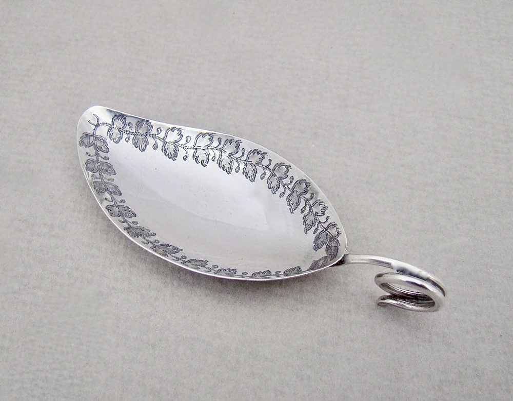 georgian silver leafshaped caddy spoon by elizabeth morley london 1807