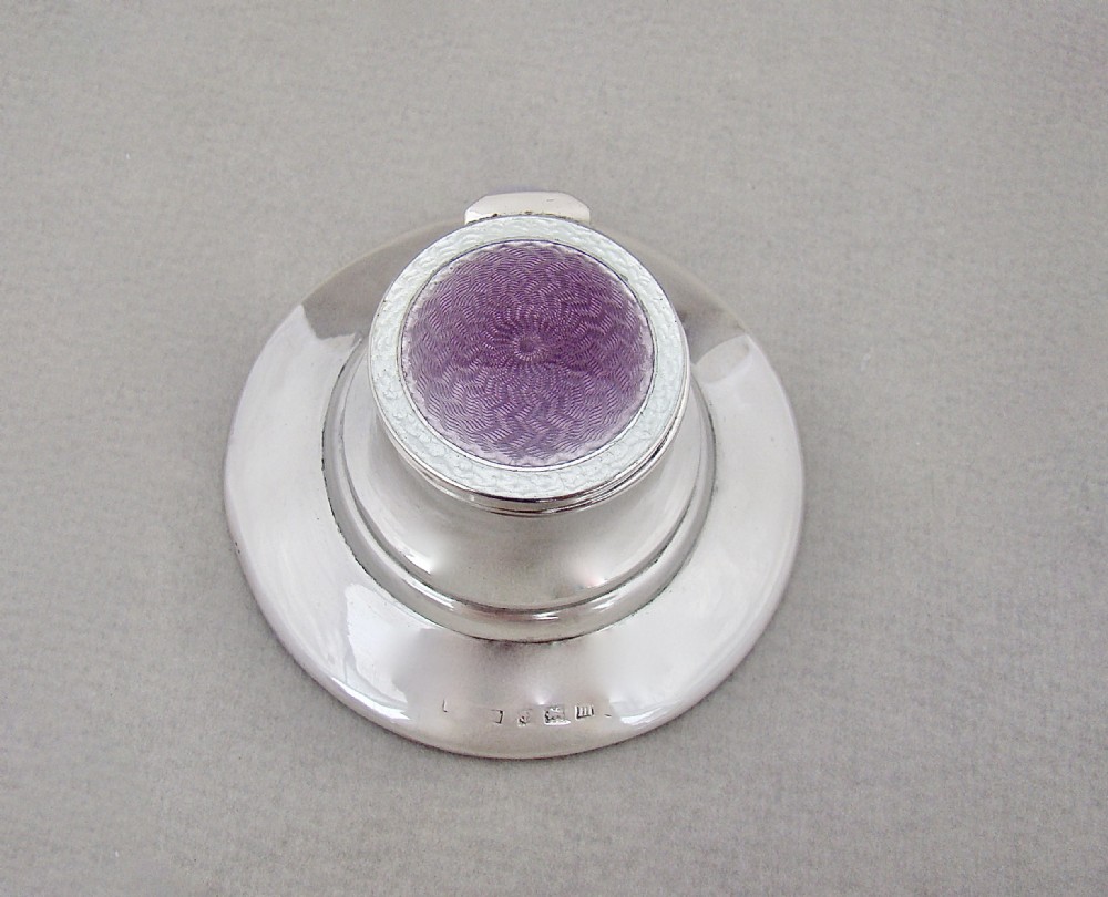 delightful silver dual colour guilloche enamel small capstan inkwell birmingham 1911