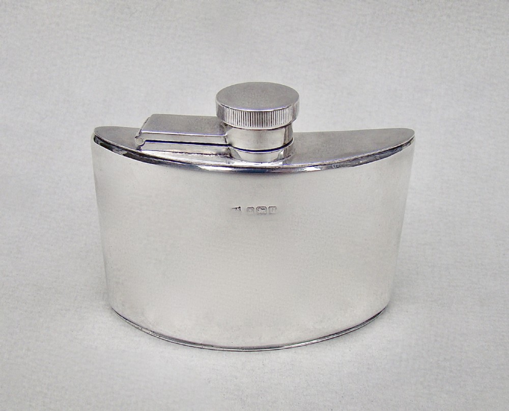 elegant art deco silver hip flask by william neale birmingham 1920