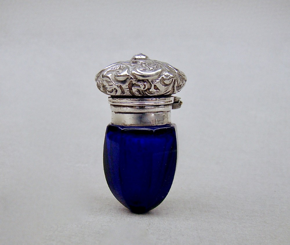 victorian silver blue glass acorn vinaigrette circa 1890