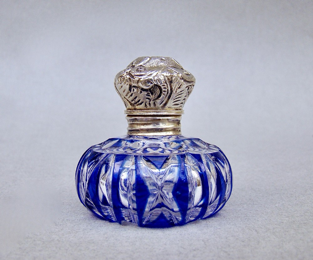 fabulous victorian silver mounted bristol blue glass vinaigrette circa 1890