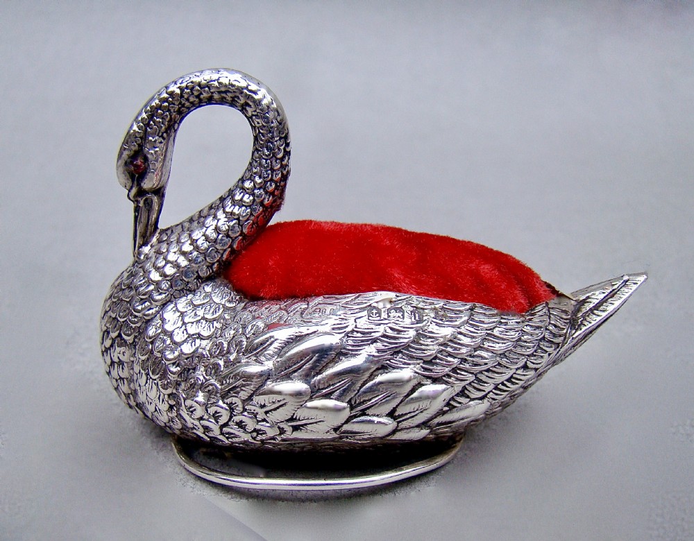 rare edwardian silver swan pin cushion by adie lovekin birmingham 1908