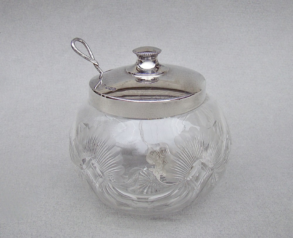 fabulous art deco silver mounted preserve jar by the cooper brothers sheffield 1921