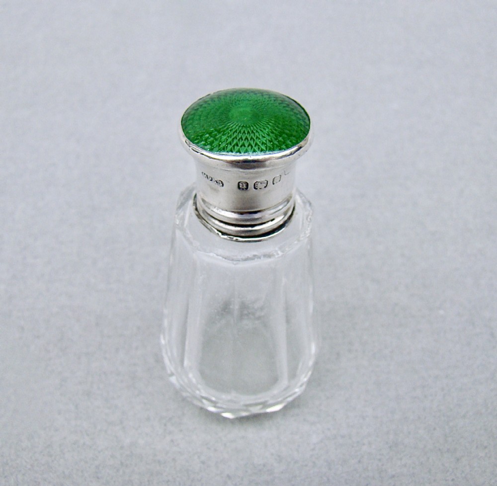 art deco silver and enamelled glass scent bottle by henry perkins london 1928