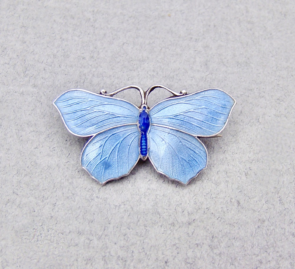 small exquisite art deco silver enamel butterfly brooch by john atkins circa 1930