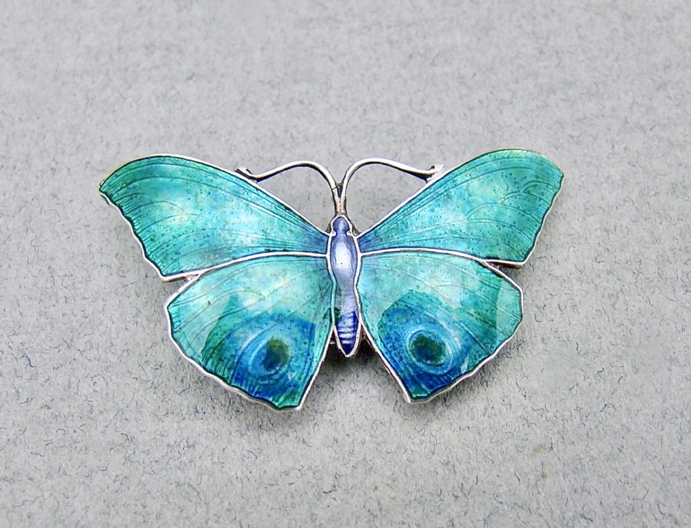 art deco sterling silver guilloche enamel butterfly brooch by john atkin sons circa 1920