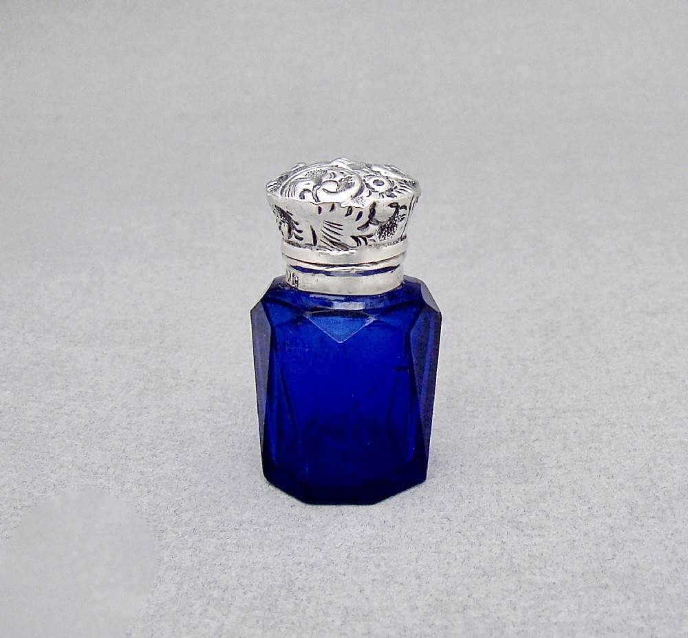 small victorian silver mounted bristol blue glass scent bottle by griffith co london 1900
