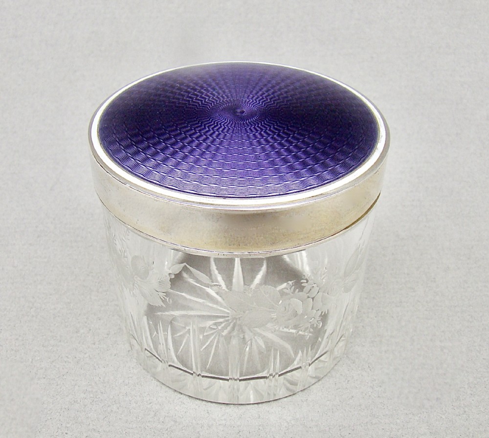 fabulous french sterling silver guilloche enamel dressing table jar circa 1910