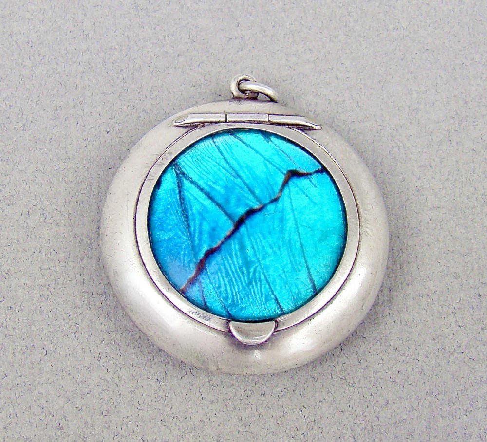 rare silver and morpho butterfly wing chatelaine compact by levi salaman birmingham 1920