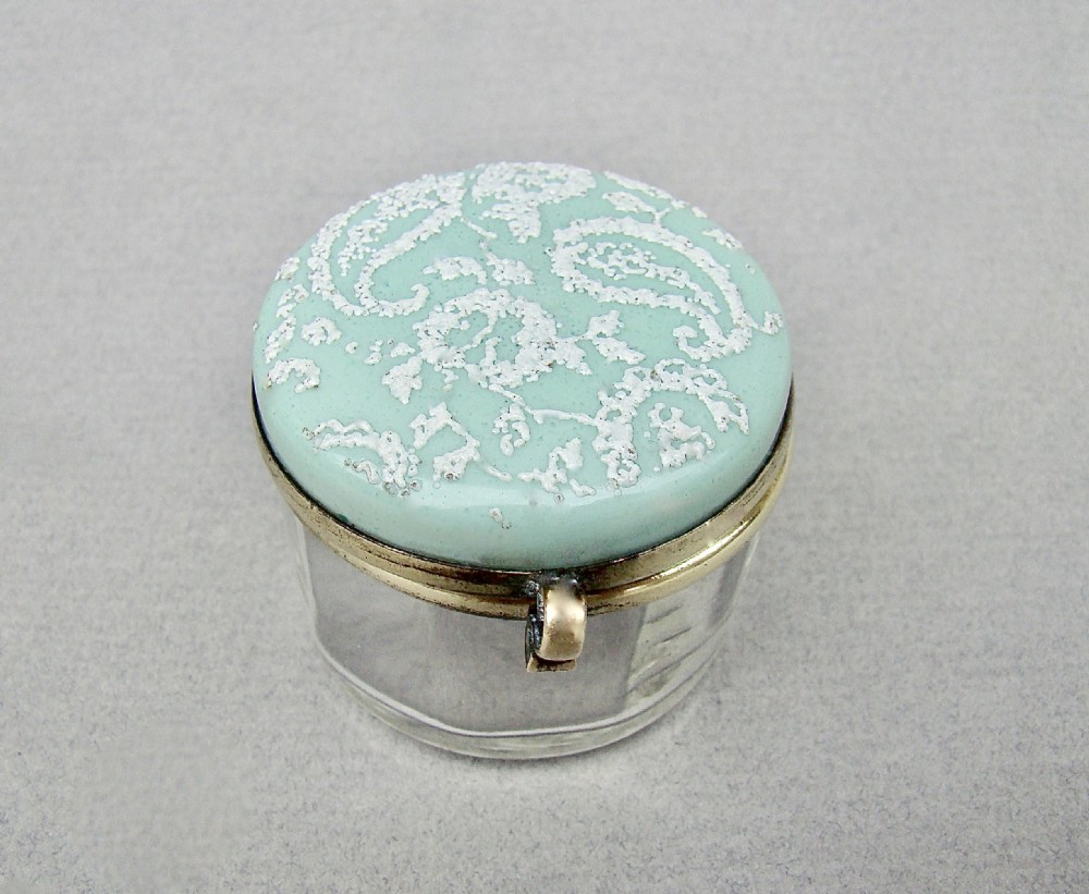 unusual 19th c glass enamelled porcelain trinket box circa 1890