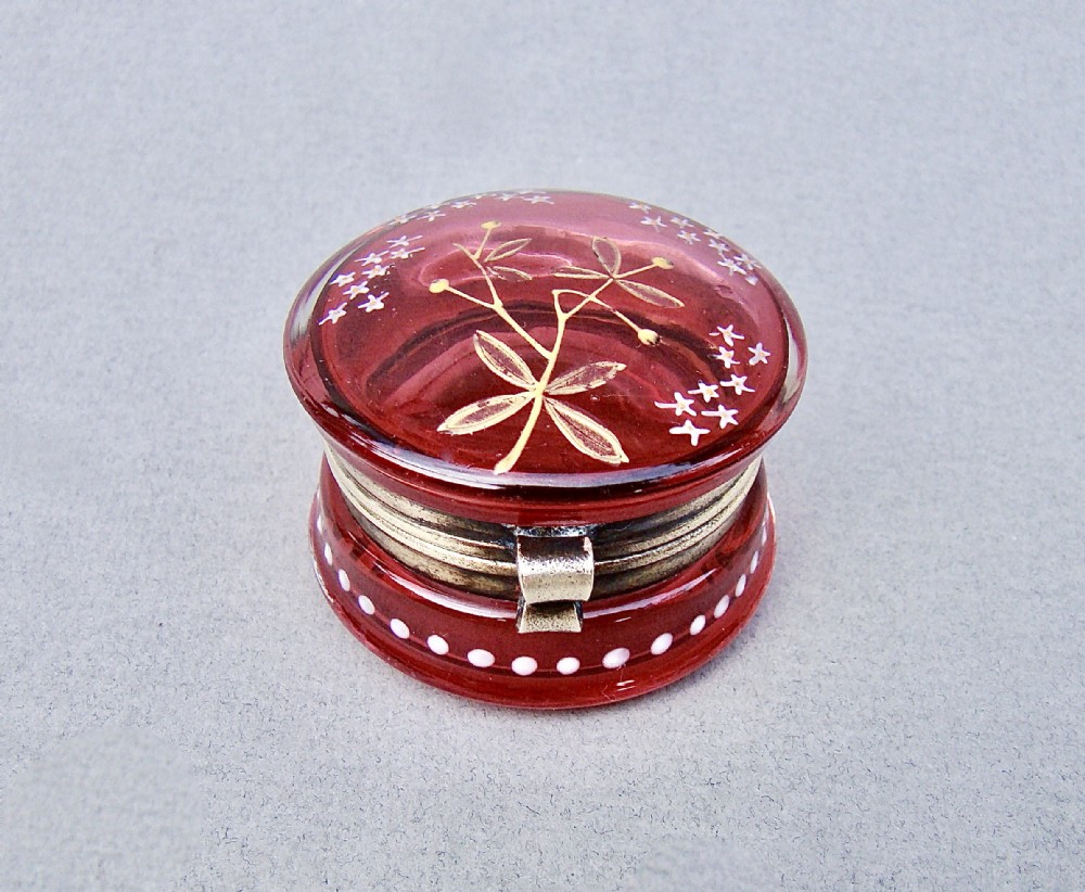 delightful 19th c french enamelled cranberry glass trinket box