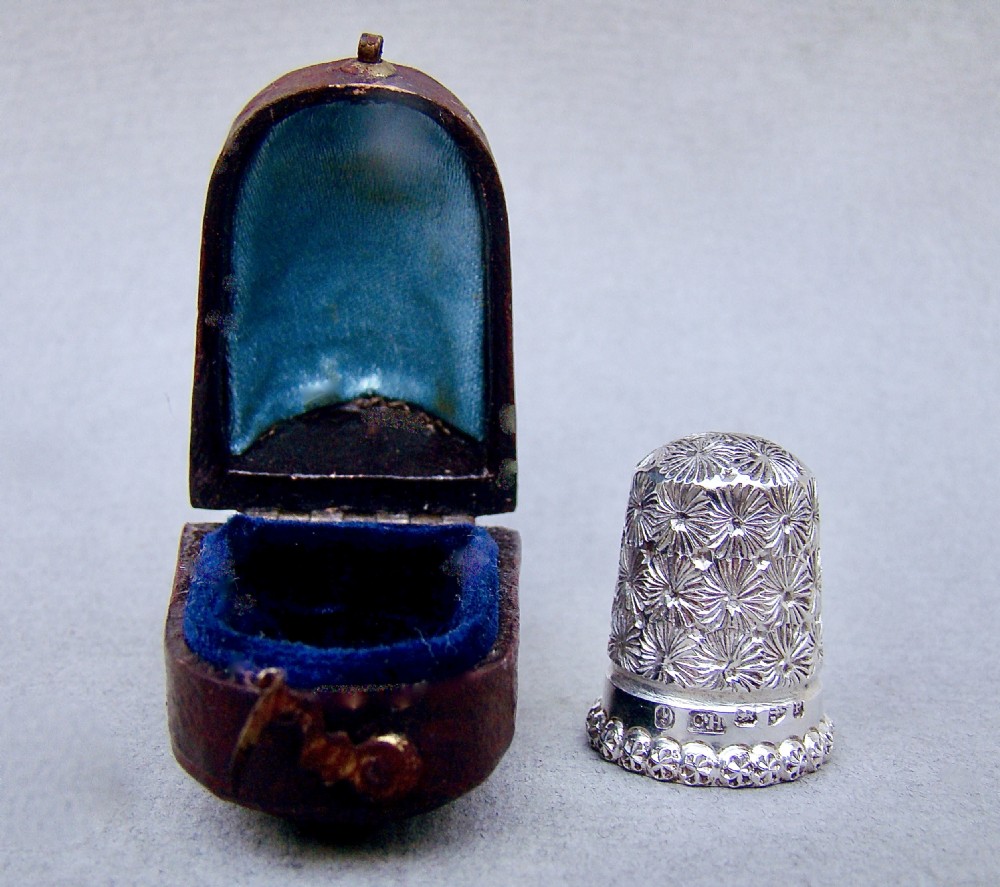 unusual victorian silver thimble by charles horner chester 1899 cased