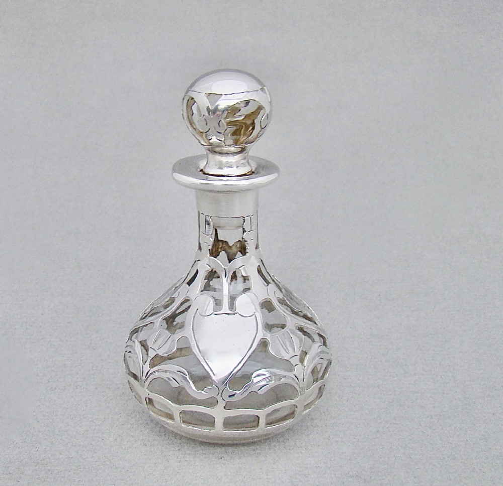 art nouveau overlay sterling silver glass scent bottle circa 1900