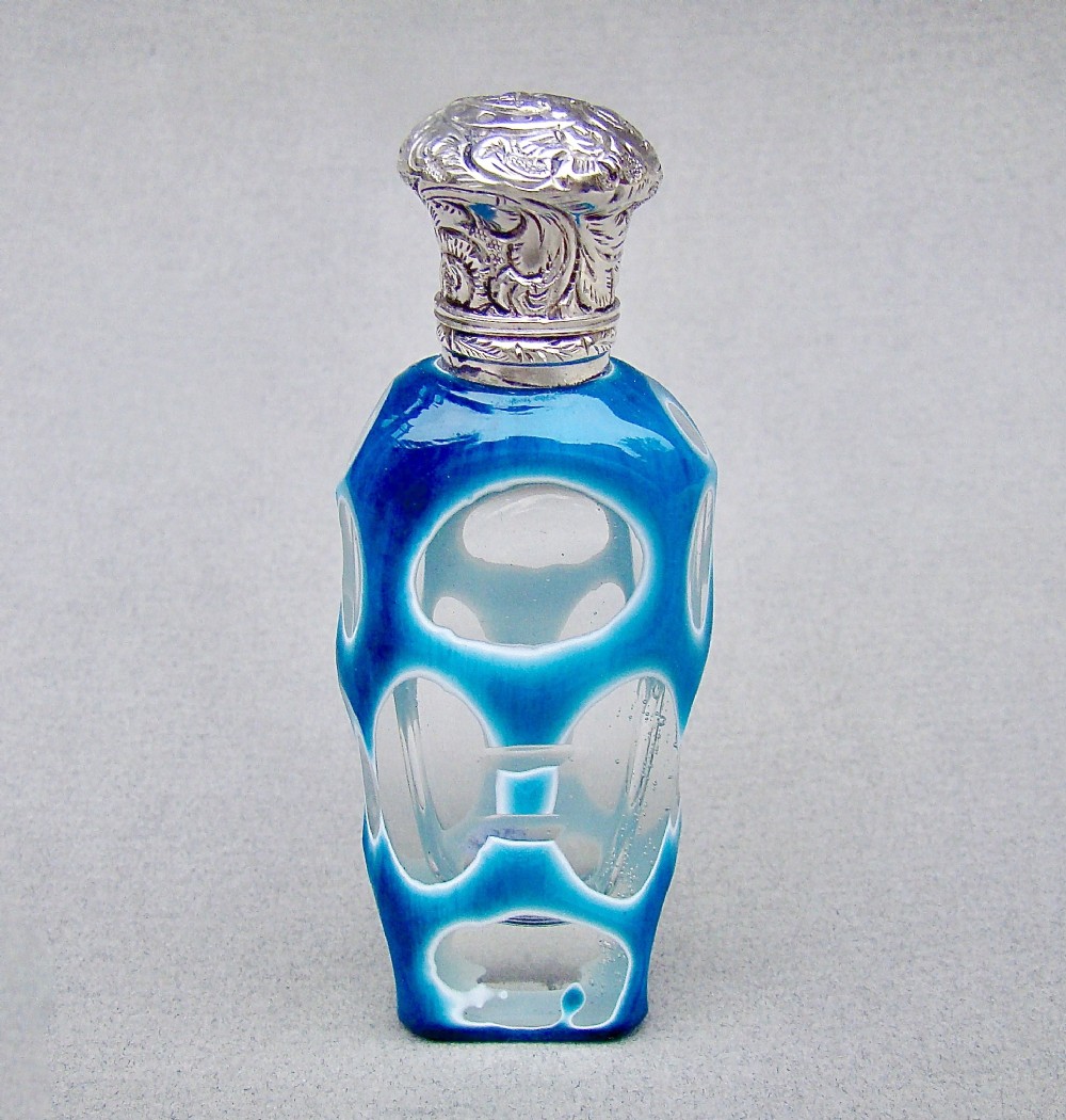 rare victorian silver bohemian triple cased glass scent bottle circa 1890