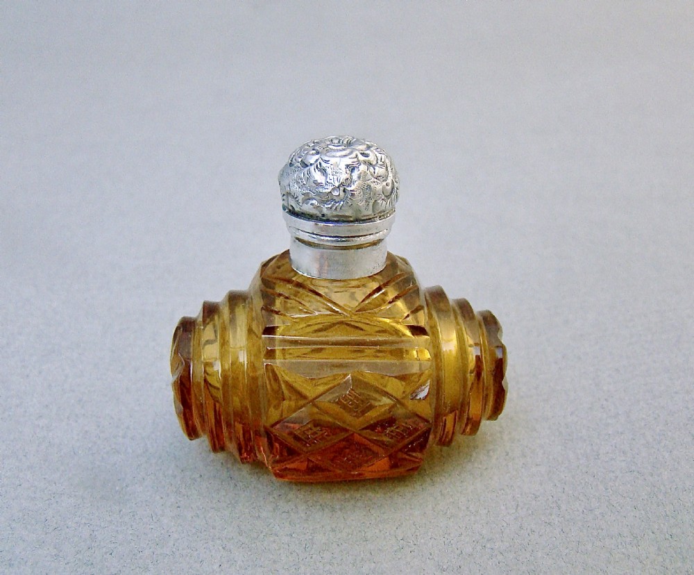 charming victorian silver and amber glass scent bottle circa 1880