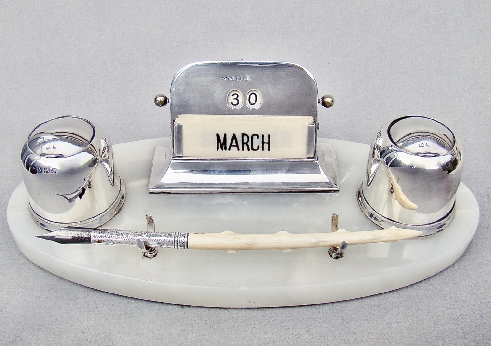 fabulous art deco silver desk inkstand perpetual calendar by the wilmot manufacturing co birmingham 1923