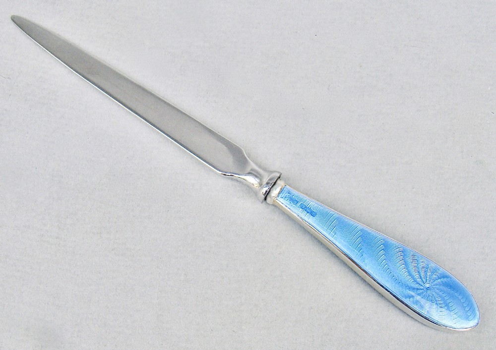 art deco silver enamel handled letter opener by wi broadway co birmingham 1929