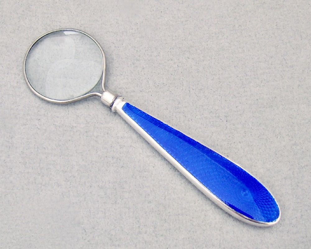 small art deco silver guilloche enamel magnifying glass by broadway co birmingham 1931