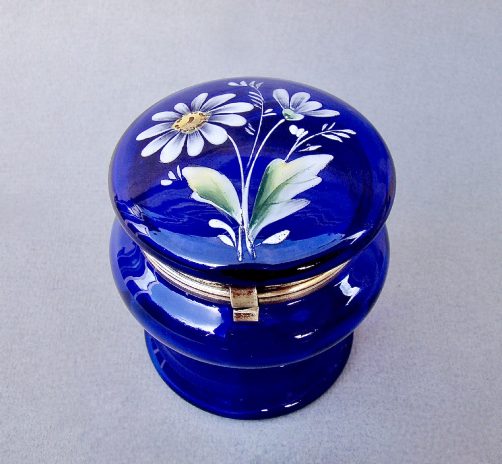 charming 19th century french enamelled bristol blue glass dressing table jar circa 1890