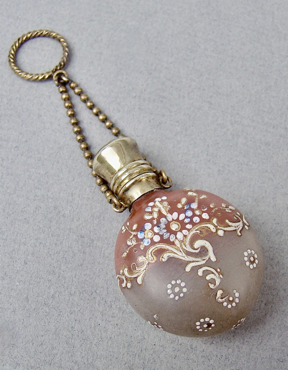 unusual 19th c french ormulu enamelled satin glass chatelaine scent bottle circa 1880