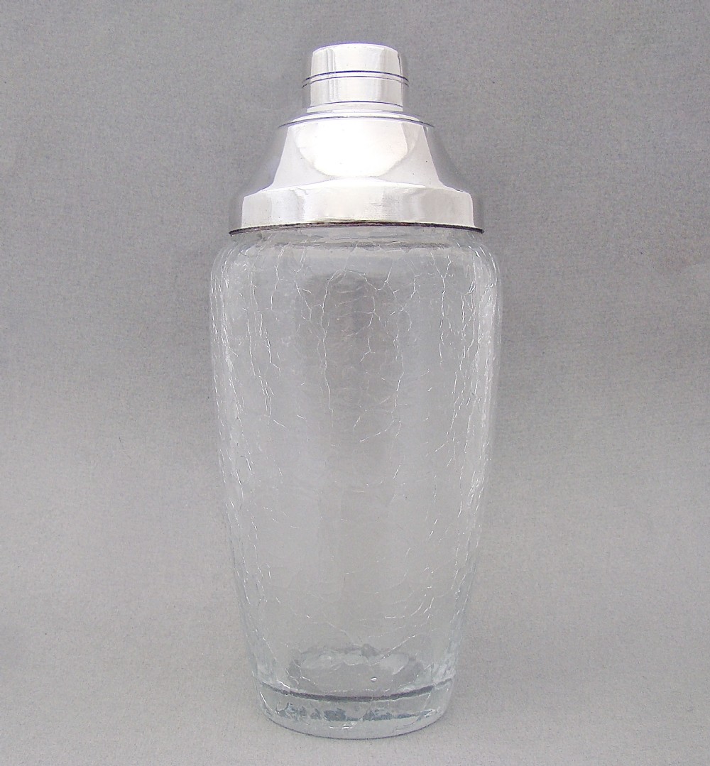 fabulous french art deco silver plated crackle glass cocktail shaker circa 1930