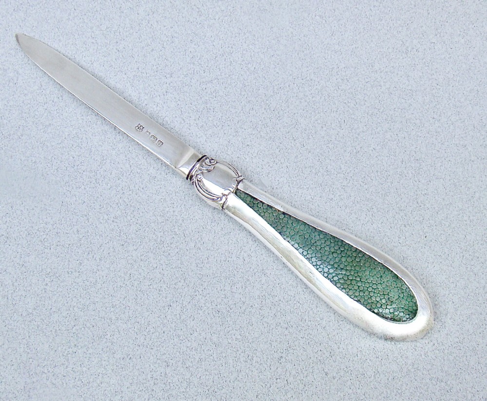 art deco silver shagreen letter opener by the barker brothers ltd birmingham 1932