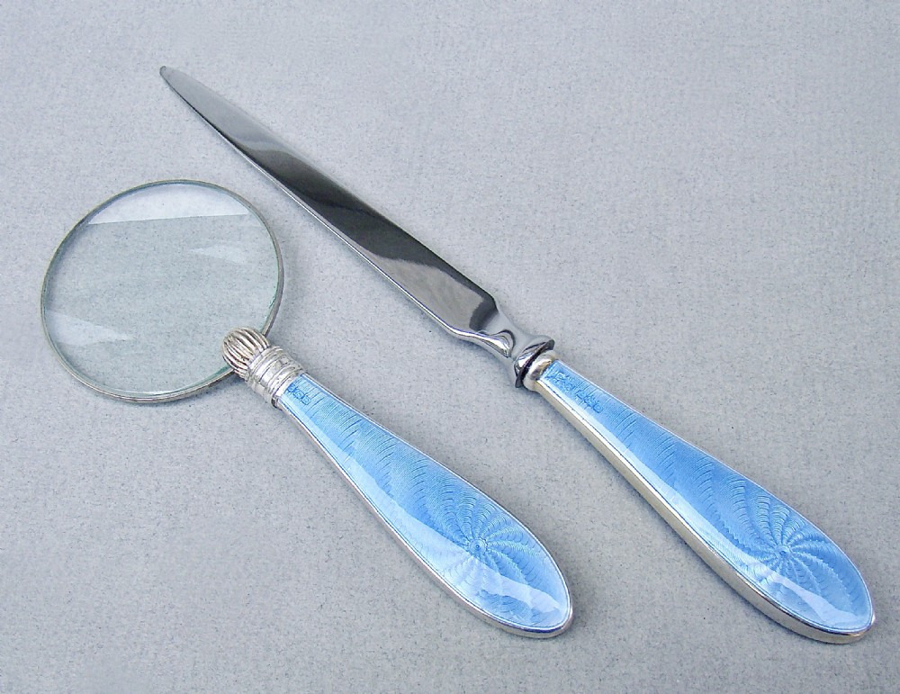 silver guilloche enamel magnifying glass letter opener by broadway co birmingham 1929
