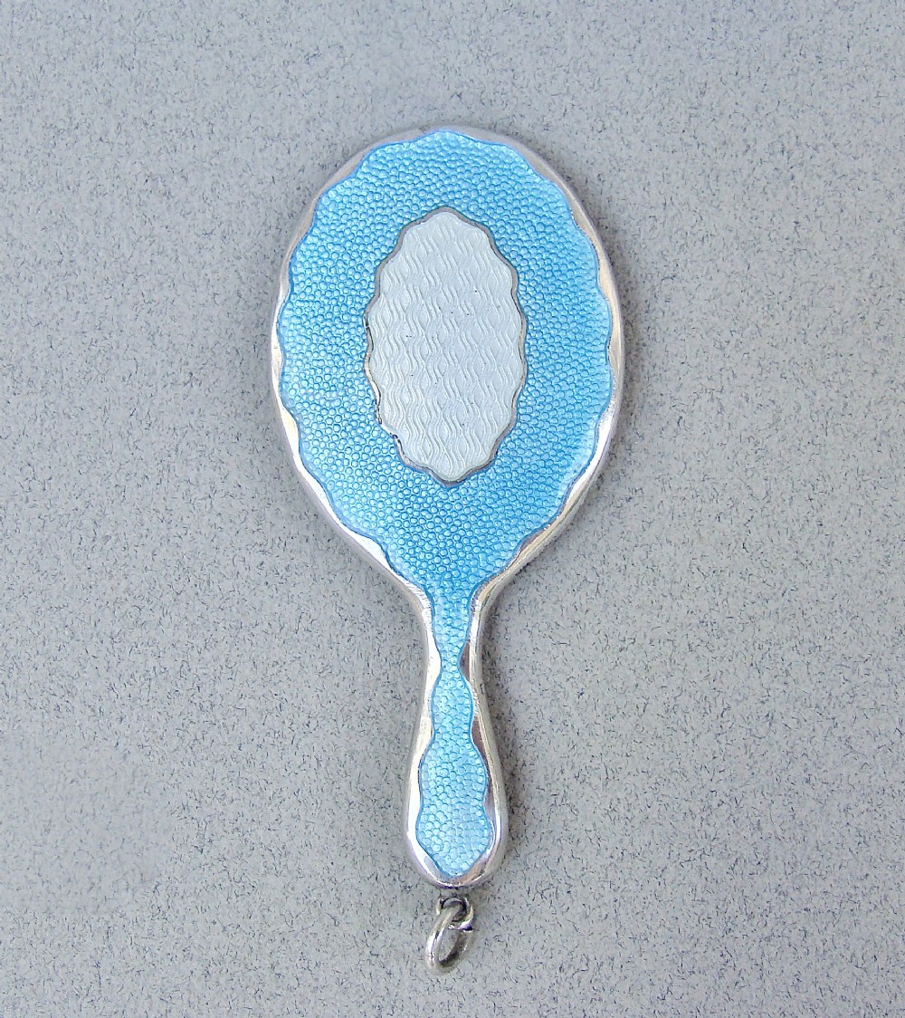 rare and exquisite art deco silver guilloche enamel miniature purse mirror by henry williamson birmingham circa 1930