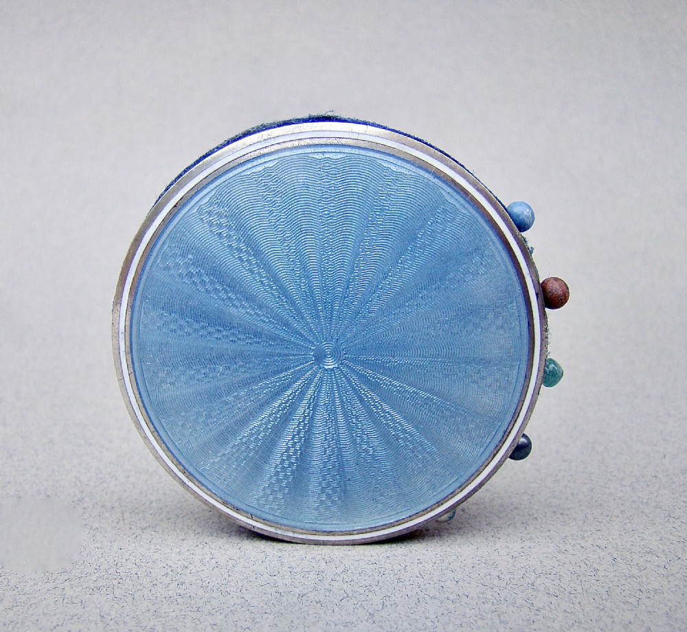 rare george v silver and guilloche enamel pin cushion circa 1910