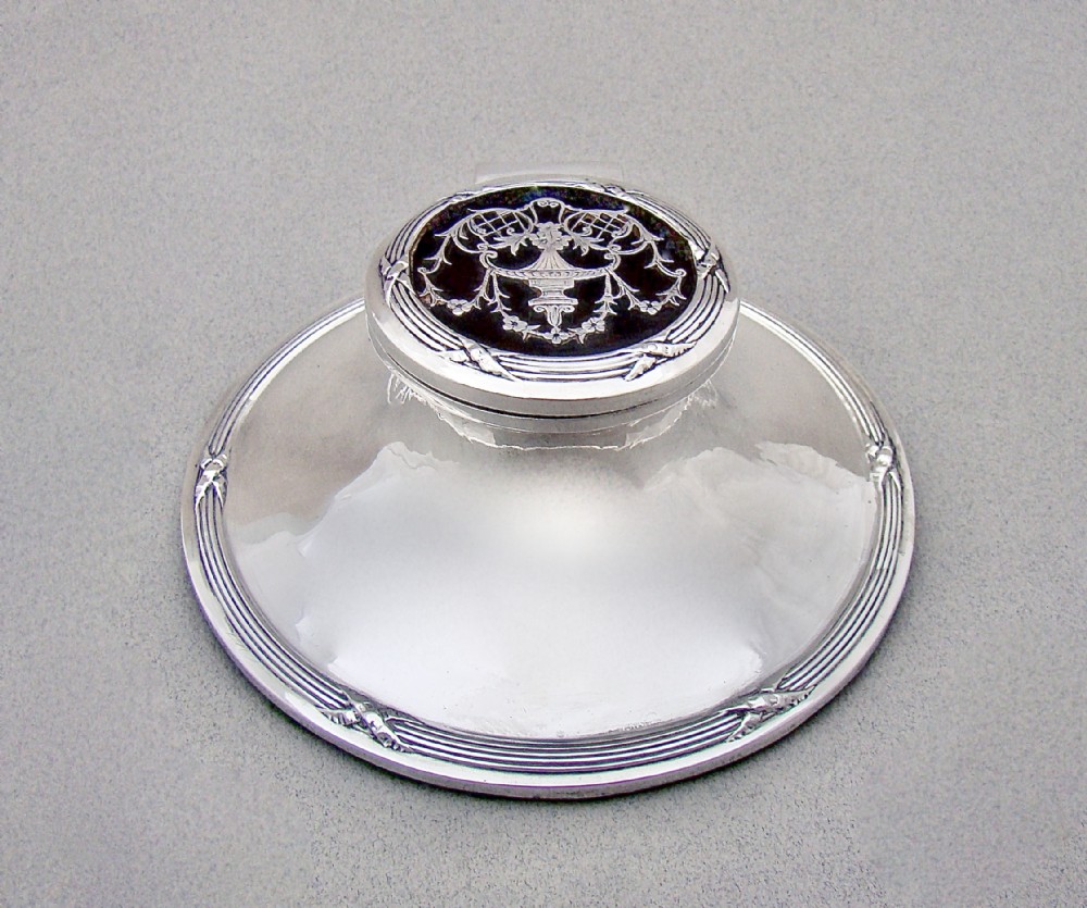 large edwardian silver tortoiseshell capstan inkwell by henry matthews birmingham 1910