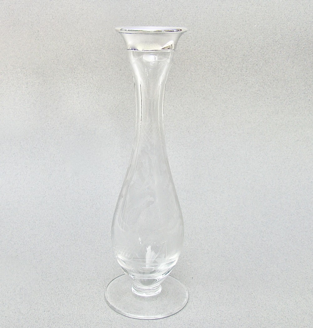 edwardian silver mounted etched glass specimen vase circa 1900