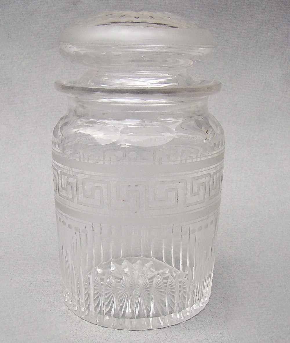 delightful victorian small etched glass pickle jar circa 1890