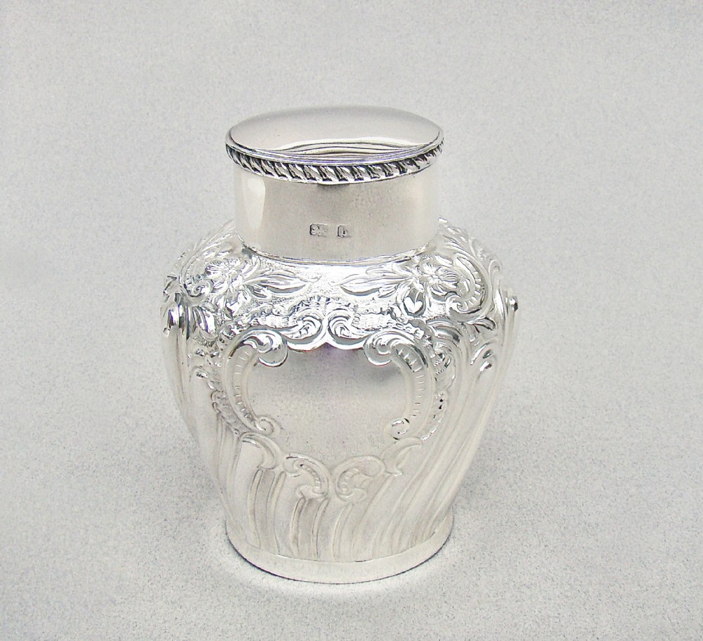 exquisite edwardian silver tea caddy by thomas hayes birmingham 1901