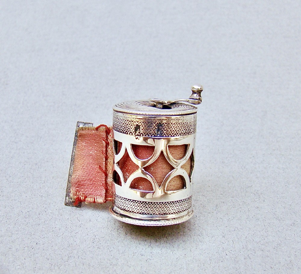 unusual 19th century dutch silver drumshaped tape measure circa 1830
