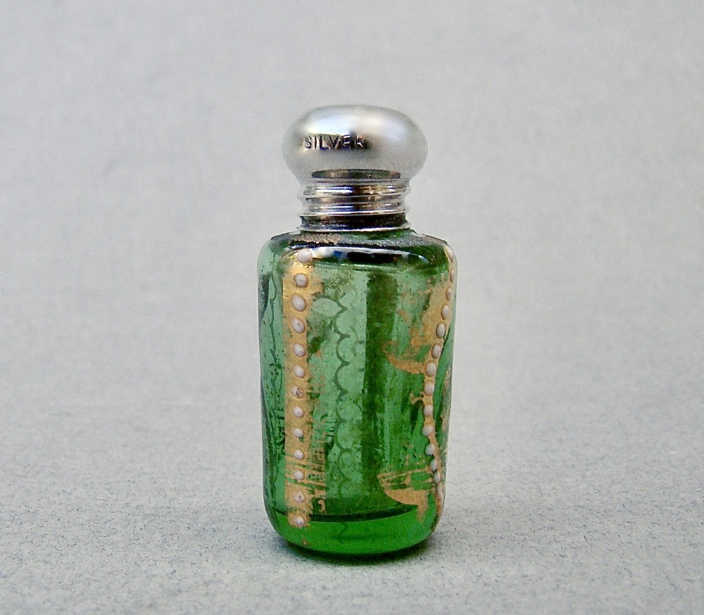 exquisite miniature 19th c silver enamelled glass scent bottle circa 1890