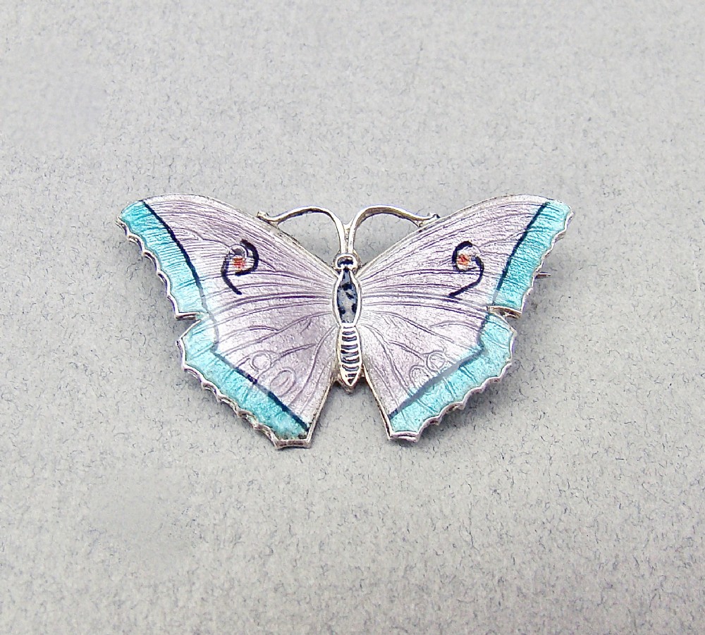 art deco silver guilloche enamel butterfly brooch by thomas lyster mott birmingham c 1930