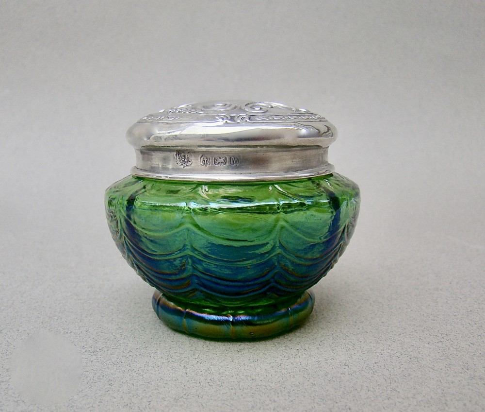george v silver lidded kralik glass trinket box by a j pepper co birmimngham 1921