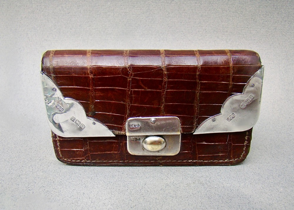 edwardian silver crocodile skin small purse by charles penny brown birmingham 1908