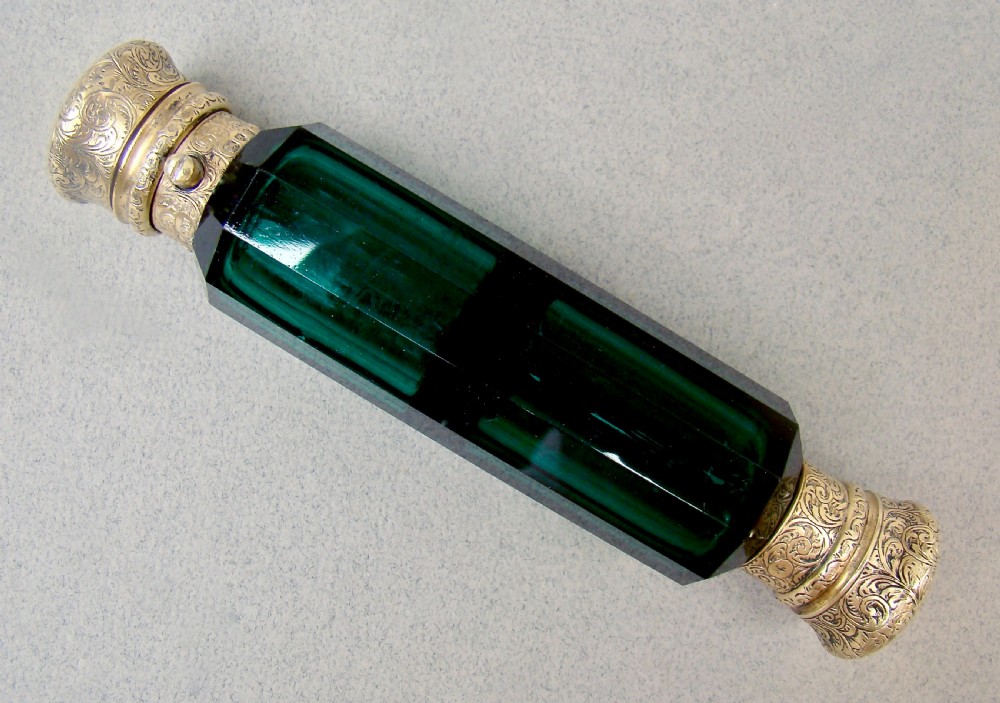 sampson mordan silver gilt bristol green glass doubleended scent bottle london 1877