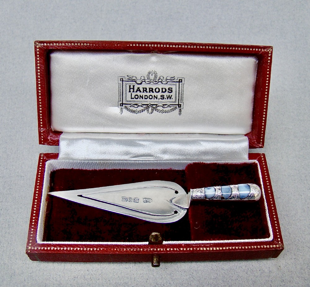 rare cased victorian silver agate trowel bookmark by joseph moore birmingham 1888