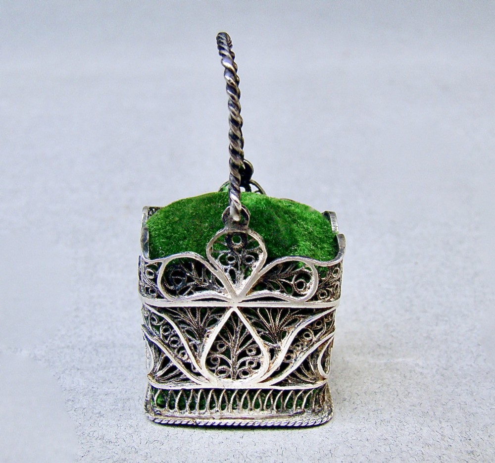 rare georgian silver filigree basket pin cushion circa 1800