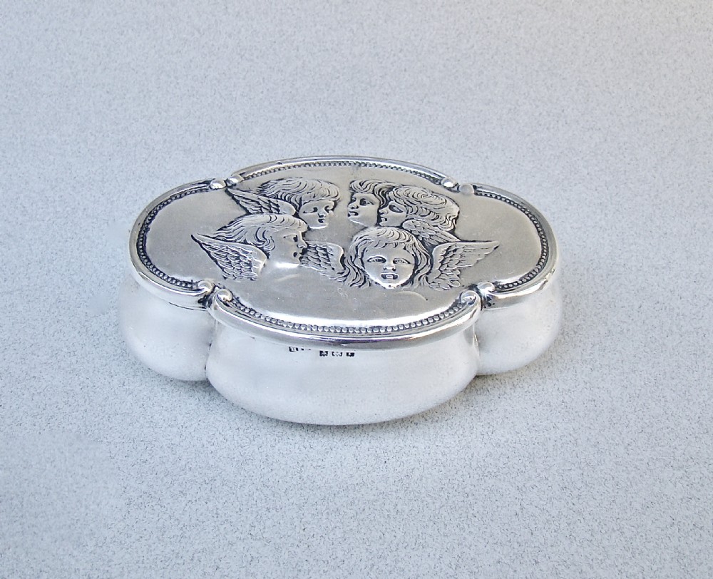 edwardian silver reynolds' angels jewellery box by henry matthews birmingham 1905