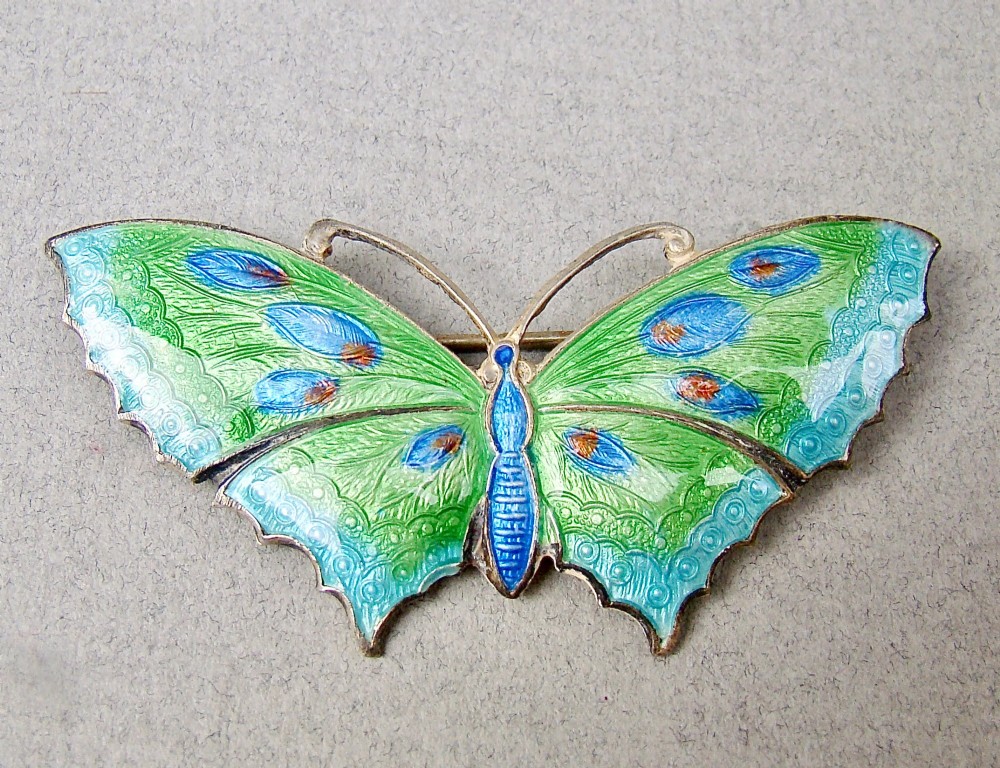 fabulous scandinavian sterling silver guilloche enamel butterfly brooch circa 1930