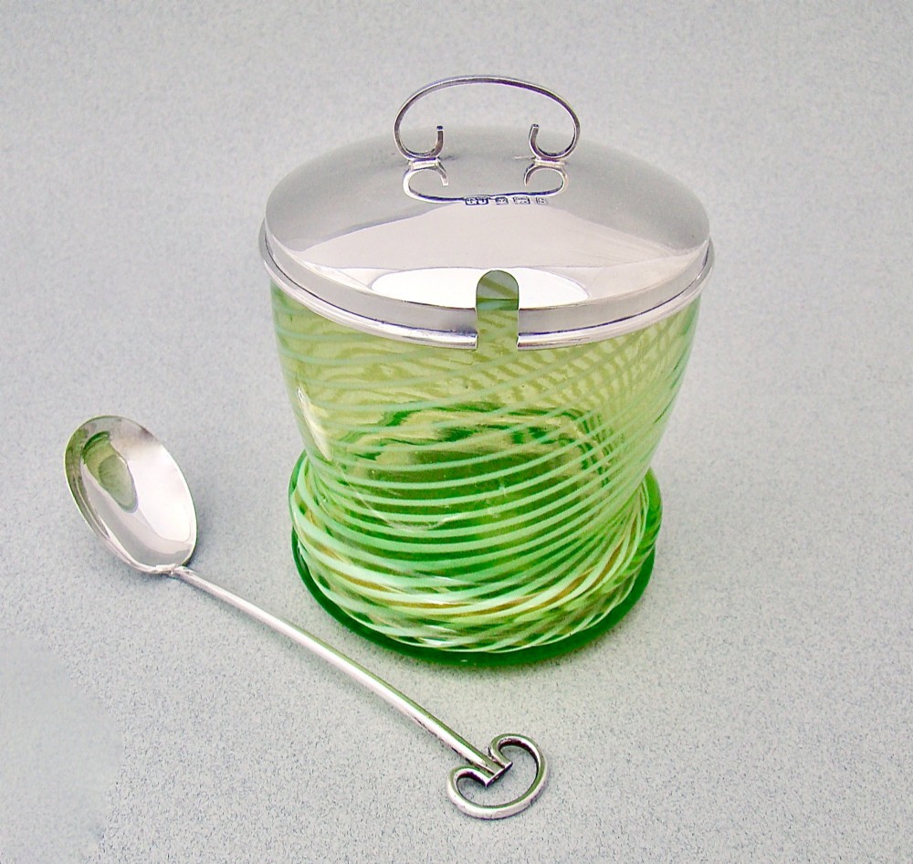 rare silver vaseline glass preserve jar spoon by george unite birmingham 1917