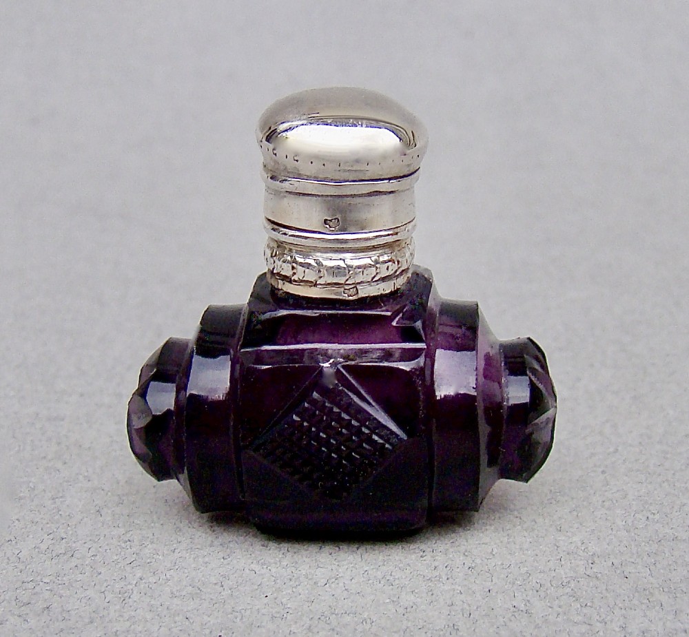rare 19th c french silver miniature amethyst glass scent bottle circa 1880