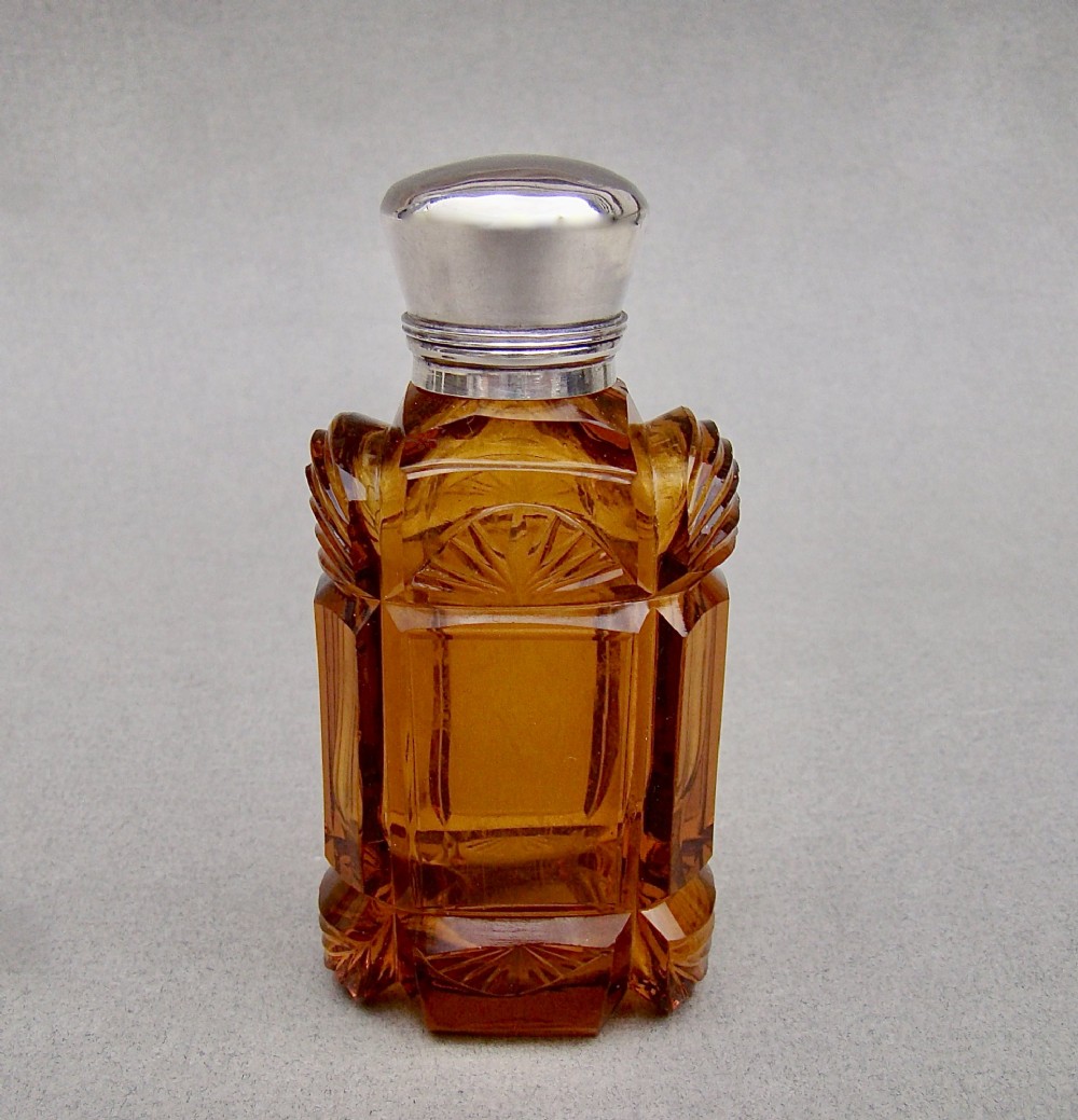 rare early victorian silver mounted amber glass scent bottle circa 1860
